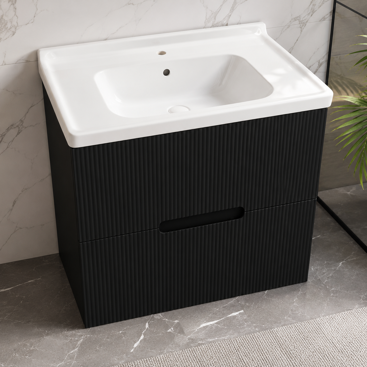 GAP PVC Bathroom Vanity M-534 – Black Wall-Hanging Vanity Cabinet - Image 2