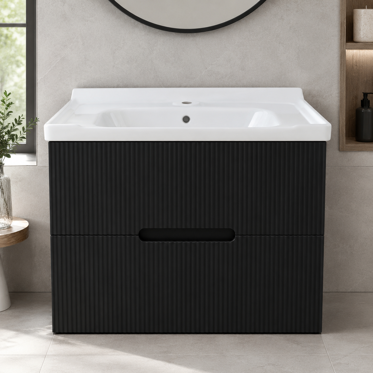 GAP PVC Bathroom Vanity M-534 – Black Wall-Hanging Vanity Cabinet