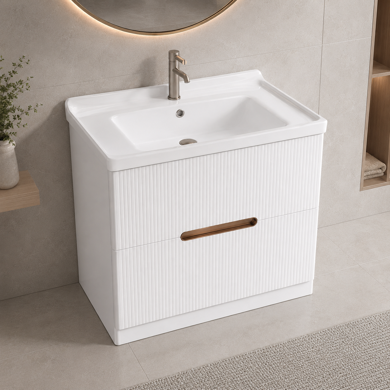 GAP PVC Bathroom Vanity M-535 – White Wall-Hanging Vanity Cabinet - Image 2
