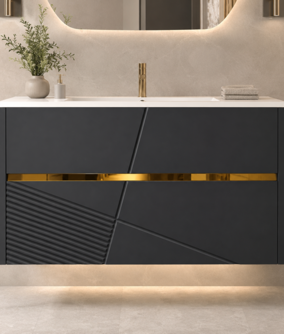 GAP PVC Bathroom Vanity M-536 – Black Wall-Hanging Vanity Cabinet