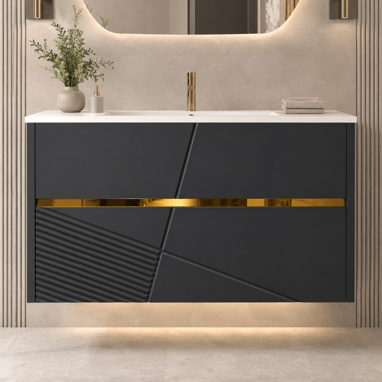 GAP PVC Bathroom Vanity M-536 – Black Wall-Hanging Vanity Cabinet