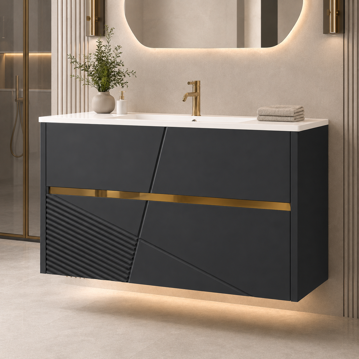GAP PVC Bathroom Vanity M-536 – Black Wall-Hanging Vanity Cabinet - Image 3