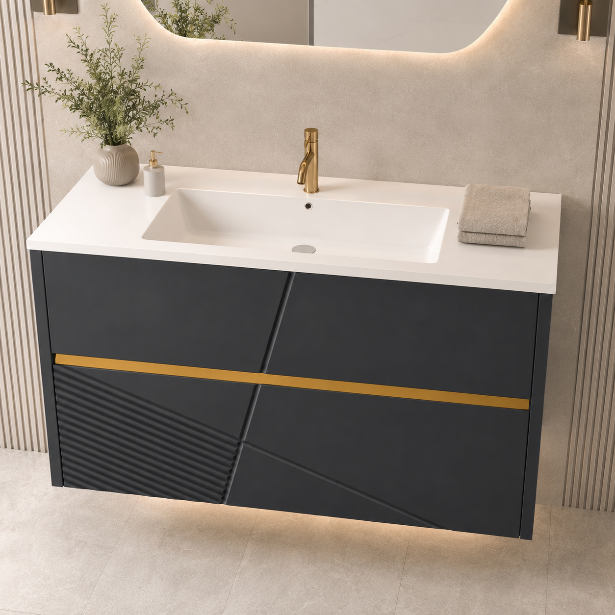 GAP PVC Bathroom Vanity M-536 – Black Wall-Hanging Vanity Cabinet - Image 2