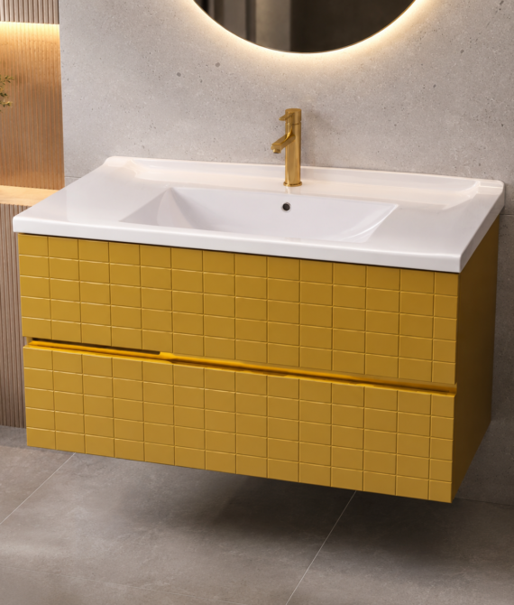 GAP PVC Bathroom Vanity M-537 – Gold Brown Wall-Hanging Vanity Cabinet