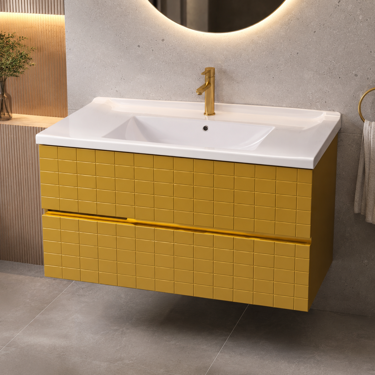 GAP PVC Bathroom Vanity M-537 – Gold Brown Wall-Hanging Vanity Cabinet