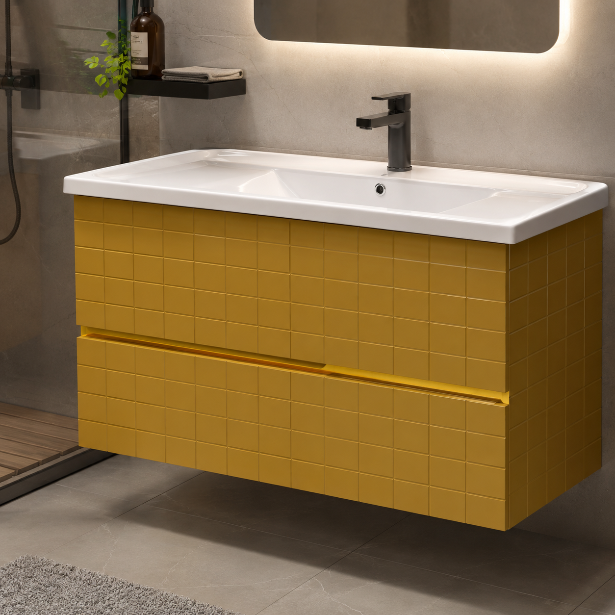 GAP PVC Bathroom Vanity M-537 – Gold Brown Wall-Hanging Vanity Cabinet - Image 4
