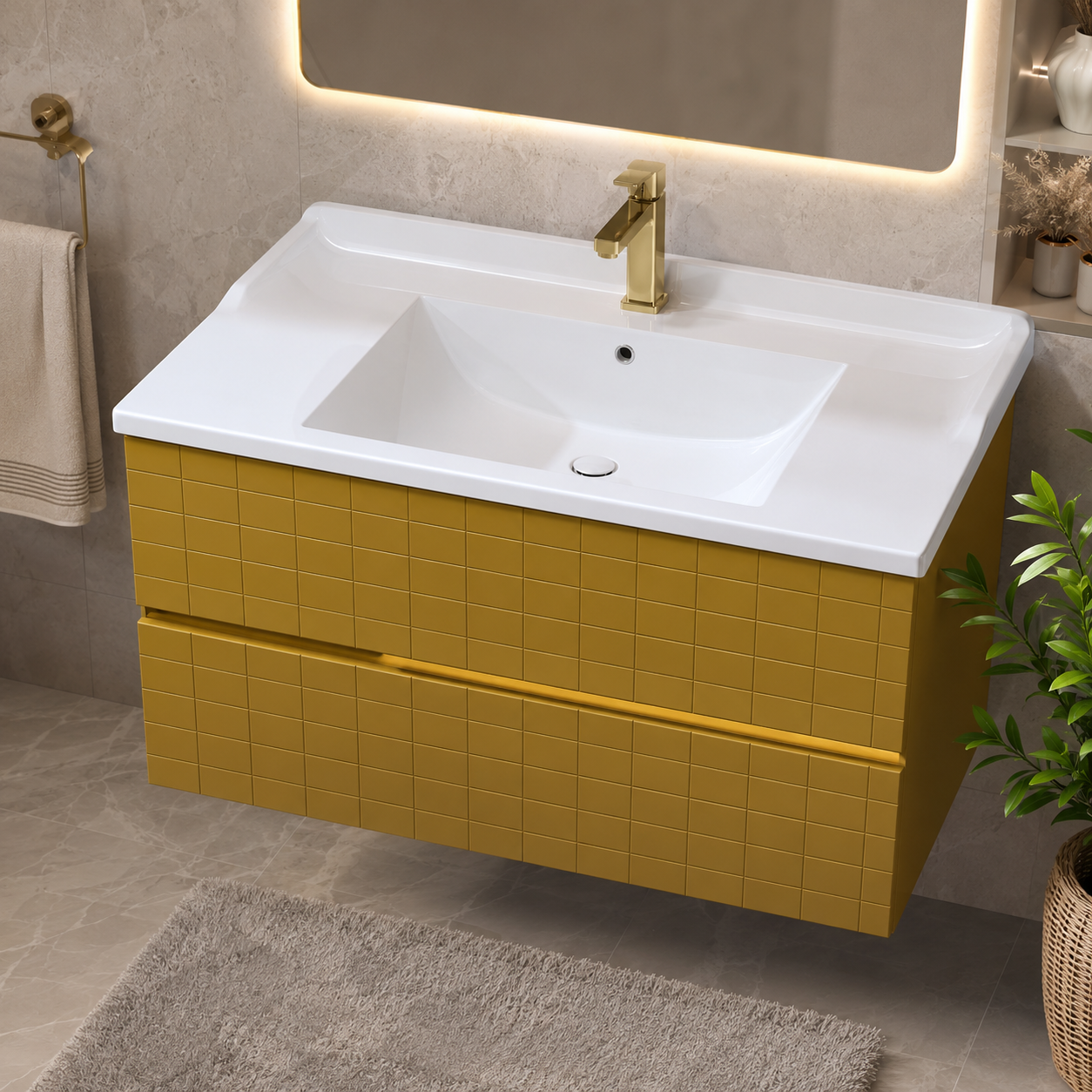 GAP PVC Bathroom Vanity M-537 – Gold Brown Wall-Hanging Vanity Cabinet - Image 3