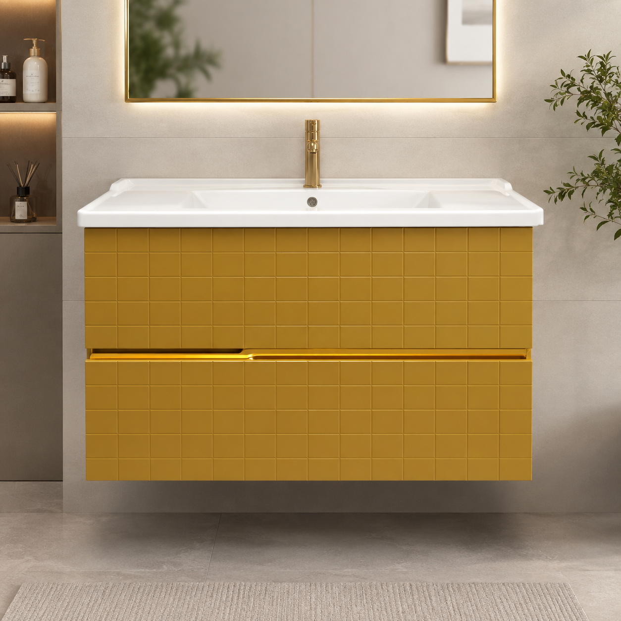 GAP PVC Bathroom Vanity M-537 – Gold Brown Wall-Hanging Vanity Cabinet - Image 2