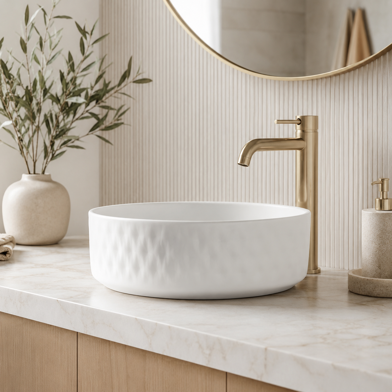 Sapphire Geometric Textured Round Countertop Vanity Basin – Code 1523 - Image 2