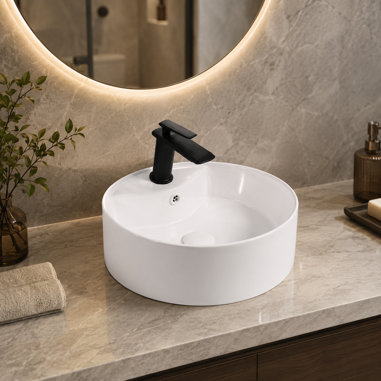 Sapphire Round Countertop Vanity Basin with Tap Deck – Code 1013-460 - Image 2