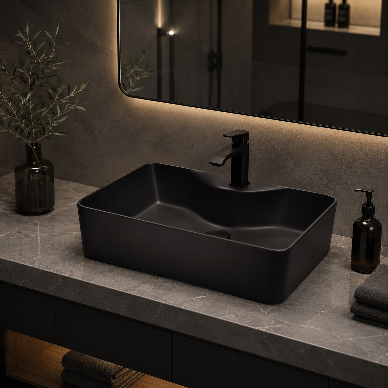 Sapphire Matte Black Rectangular Countertop Vanity Basin – Code 1011-480MB - Image 2