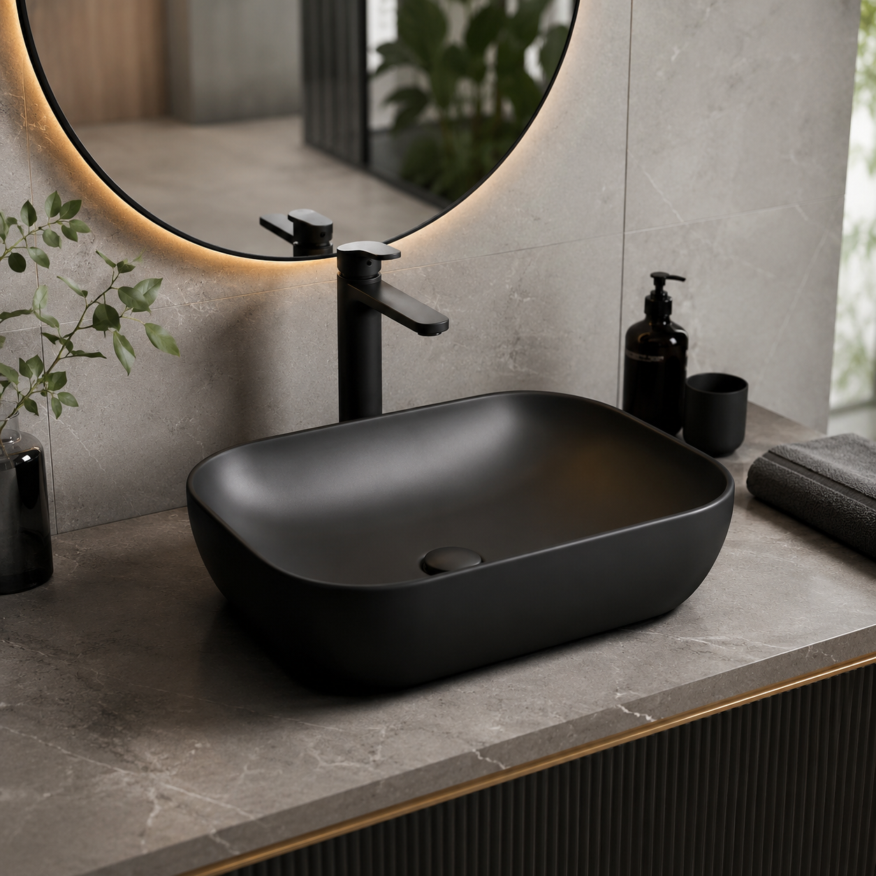 Sapphire Matte Black Rounded Rectangular Countertop Vanity Basin – Code 1015MB - Image 2