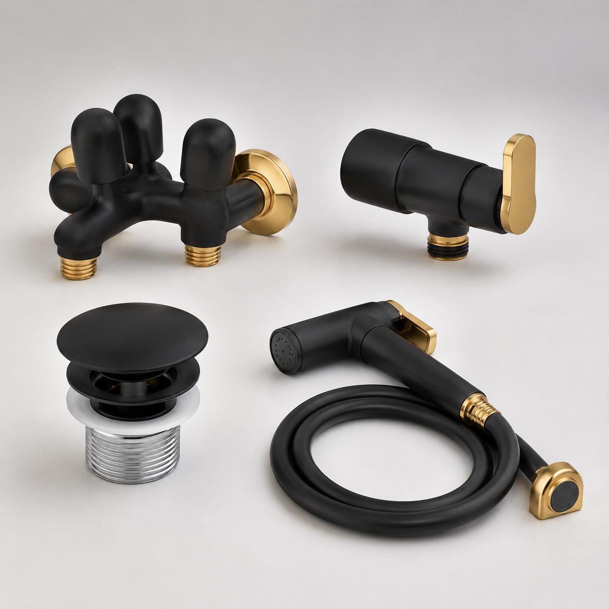 Faisal Sanitary Next Series Black & Gold Bathroom Set – 6 Piece - Image 2