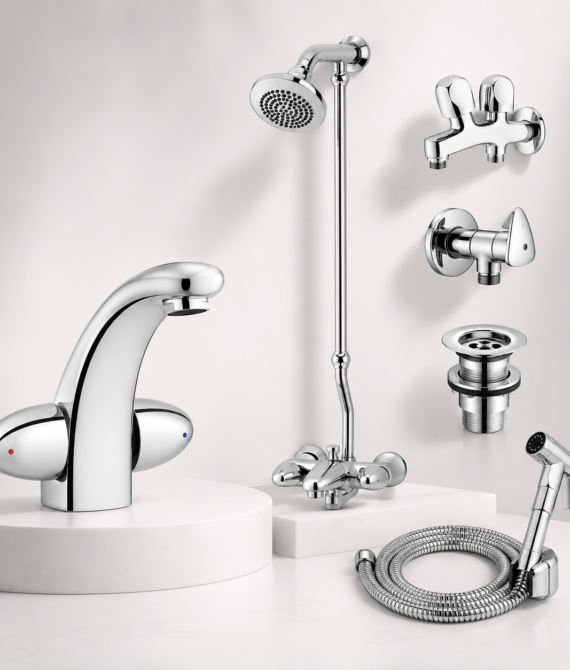 Faisal Sanitary Capri Series Quarter Round Chrome Bathroom Set – 6 Piece