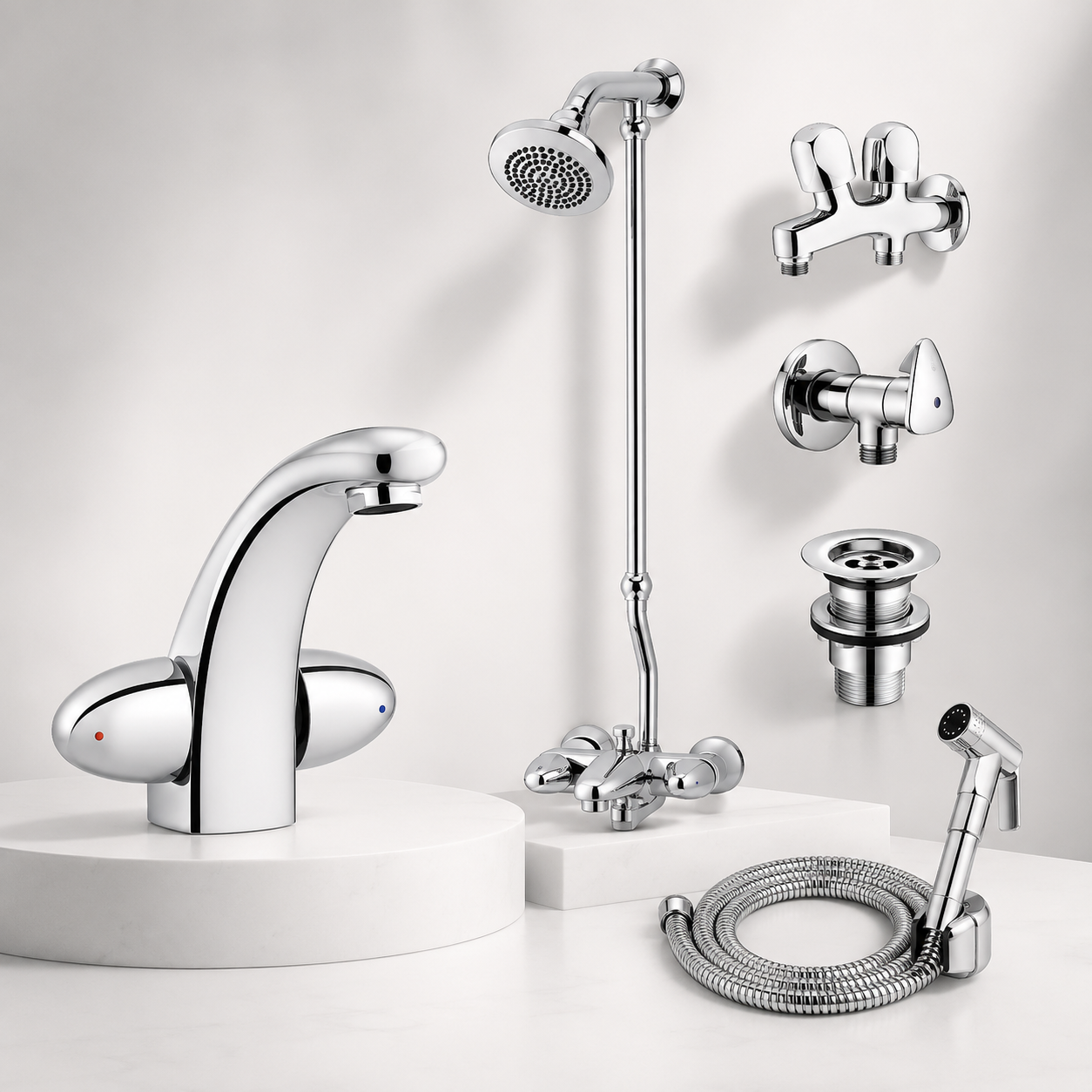 Faisal Sanitary Capri Series Quarter Round Chrome Bathroom Set – 6 Piece