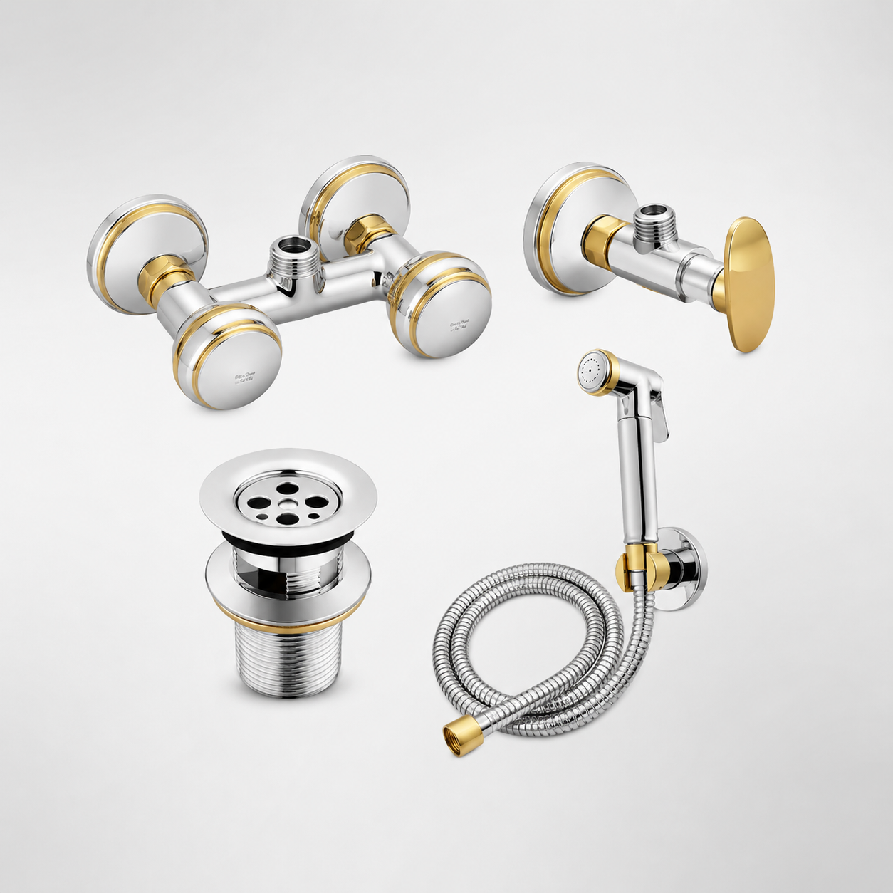 Faisal Sanitary Galaxy Series Full Round Chrome & Gold Bathroom Set – 6 Piece - Image 2