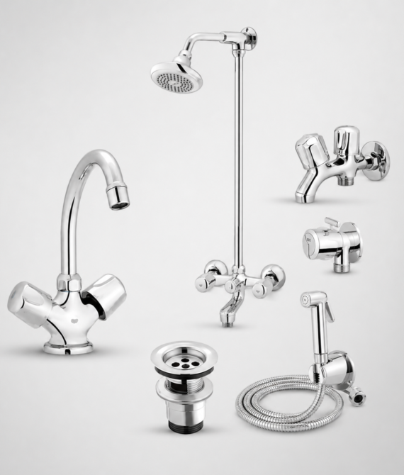 Faisal Sanitary Economy Series Full Round Chrome Bathroom Set – 6 Piece