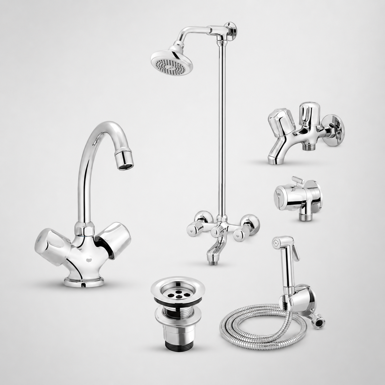Faisal Sanitary Economy Series Full Round Chrome Bathroom Set – 6 Piece