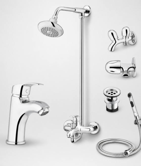 Faisal Sanitary Lever Project Series Chrome Bathroom Set – 6 Piece