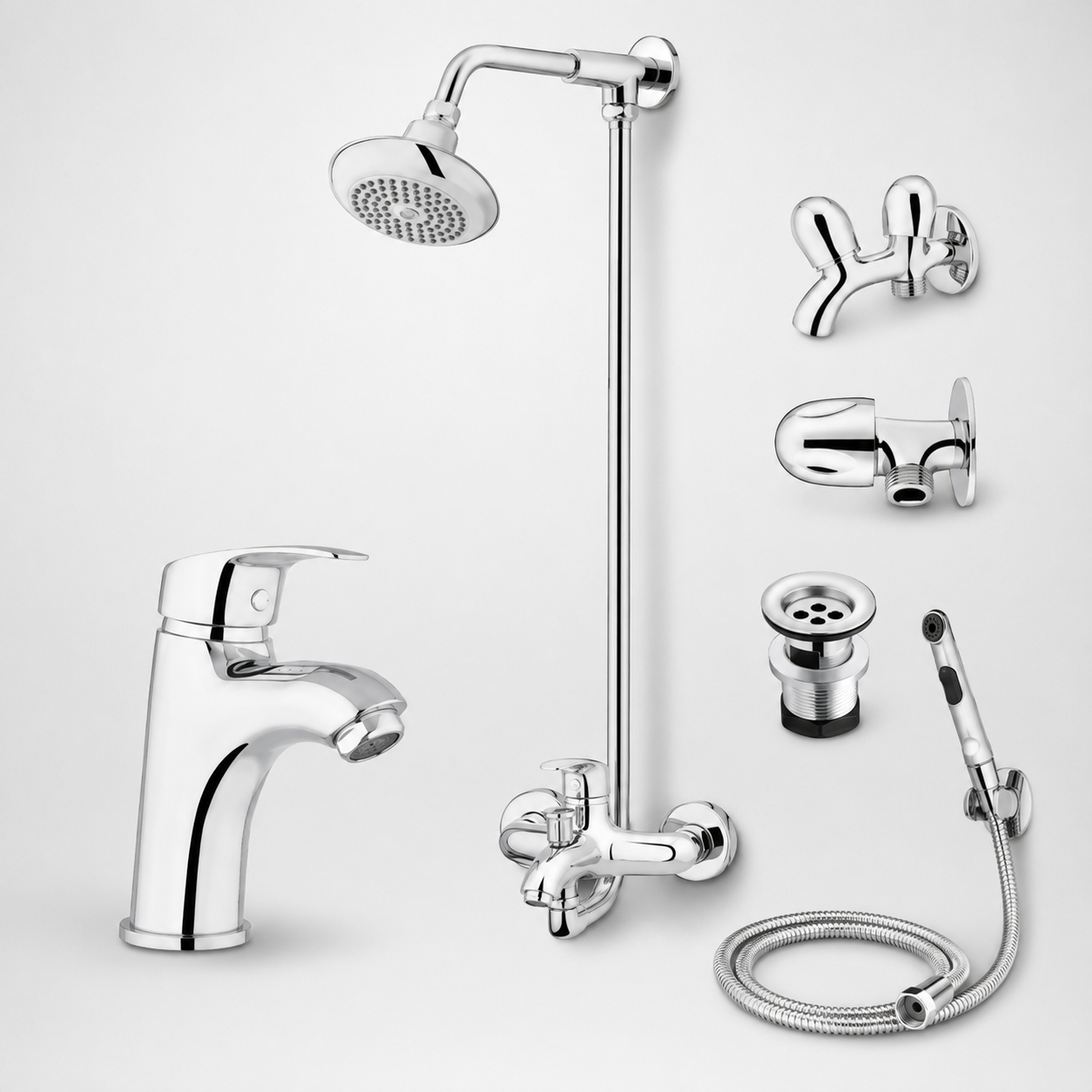Faisal Sanitary Lever Project Series Chrome Bathroom Set – 6 Piece