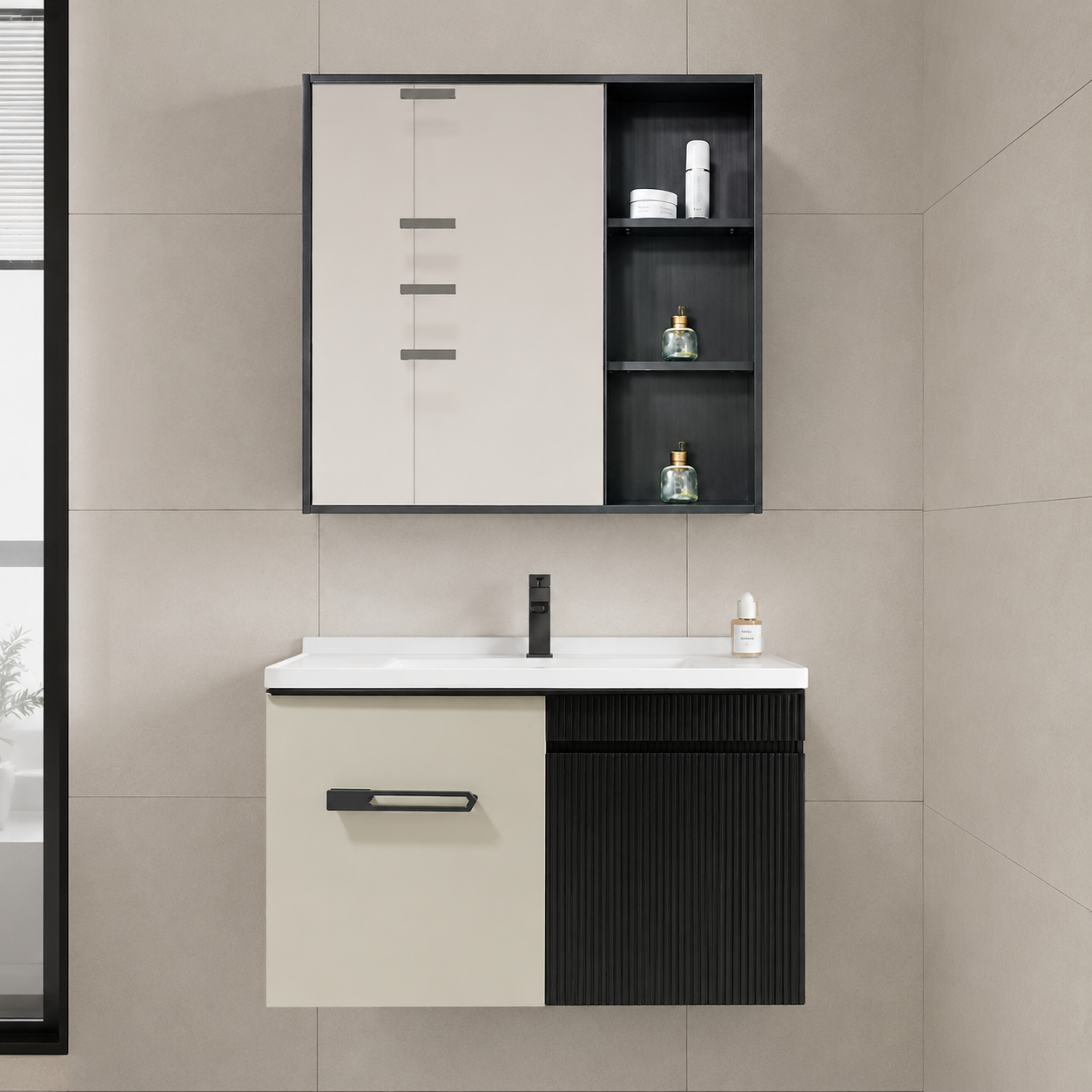 Xin Shengk XS-P05 800mm PVC Bathroom Vanity with Mirror Cabinet
