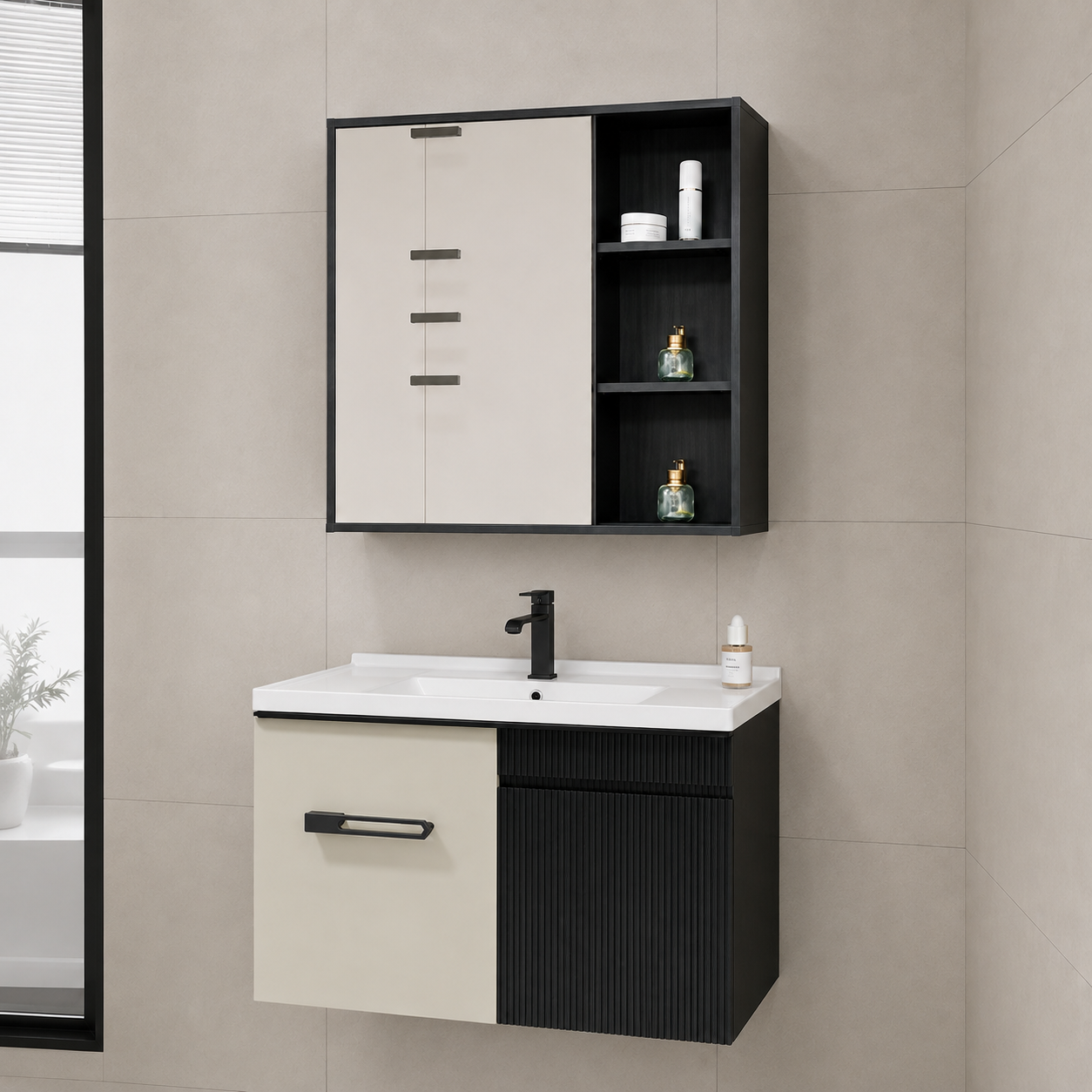 Xin Shengk XS-P05 800mm PVC Bathroom Vanity with Mirror Cabinet - Image 2