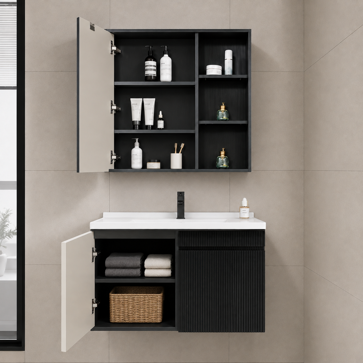 Xin Shengk XS-P05 800mm PVC Bathroom Vanity with Mirror Cabinet - Image 3