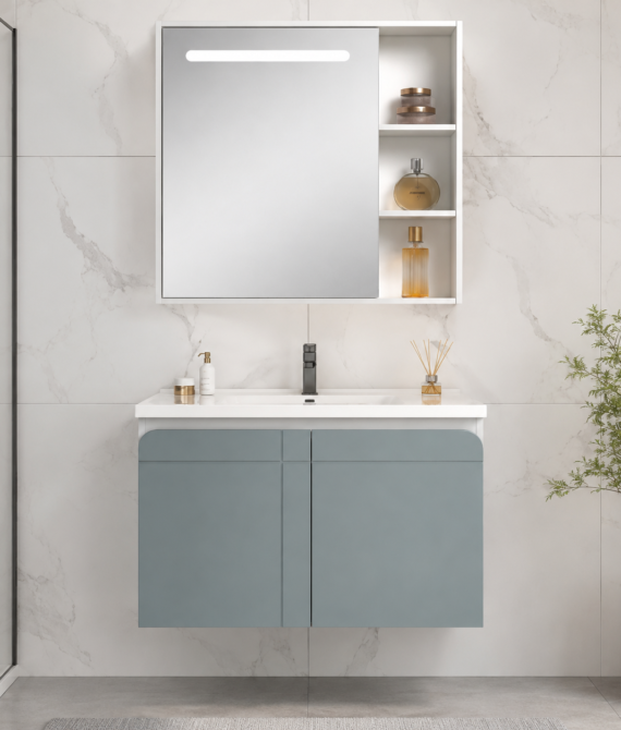 Xin Shengk XS6602 800mm Modern Wall-Mounted Bathroom Vanity with LED Mirror & Storage