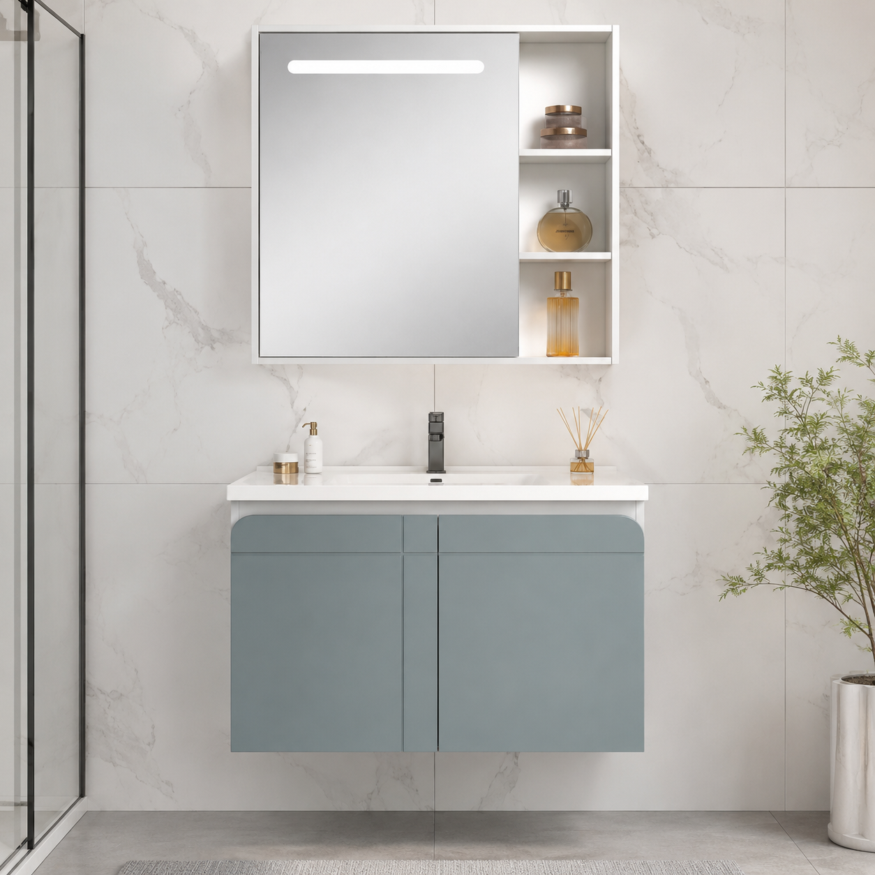 Xin Shengk XS6602 800mm Modern Wall-Mounted Bathroom Vanity with LED Mirror & Storage