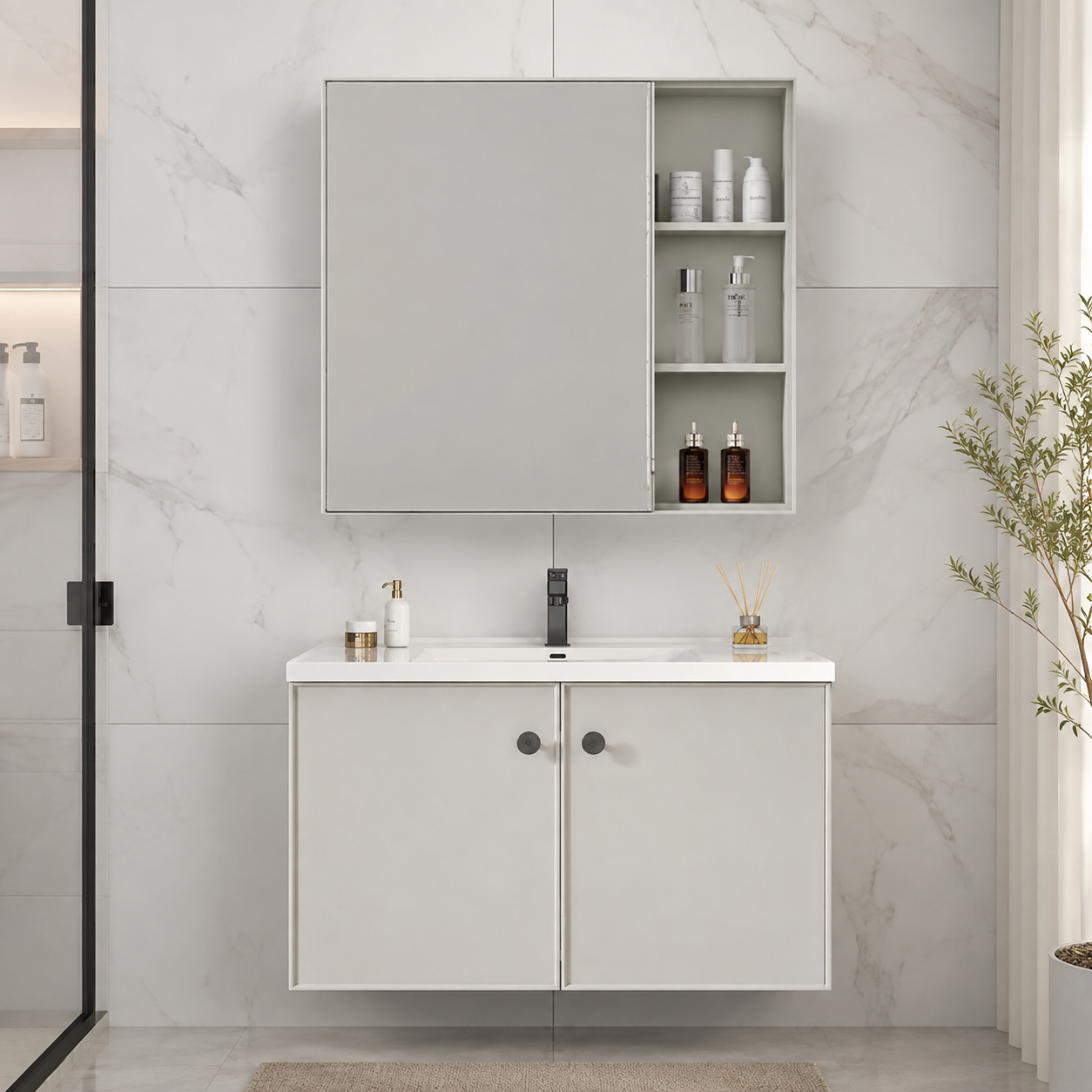 Xin Shengk XS1206 800mm Modern Wall-Mounted Bathroom Vanity with Mirror & Storage