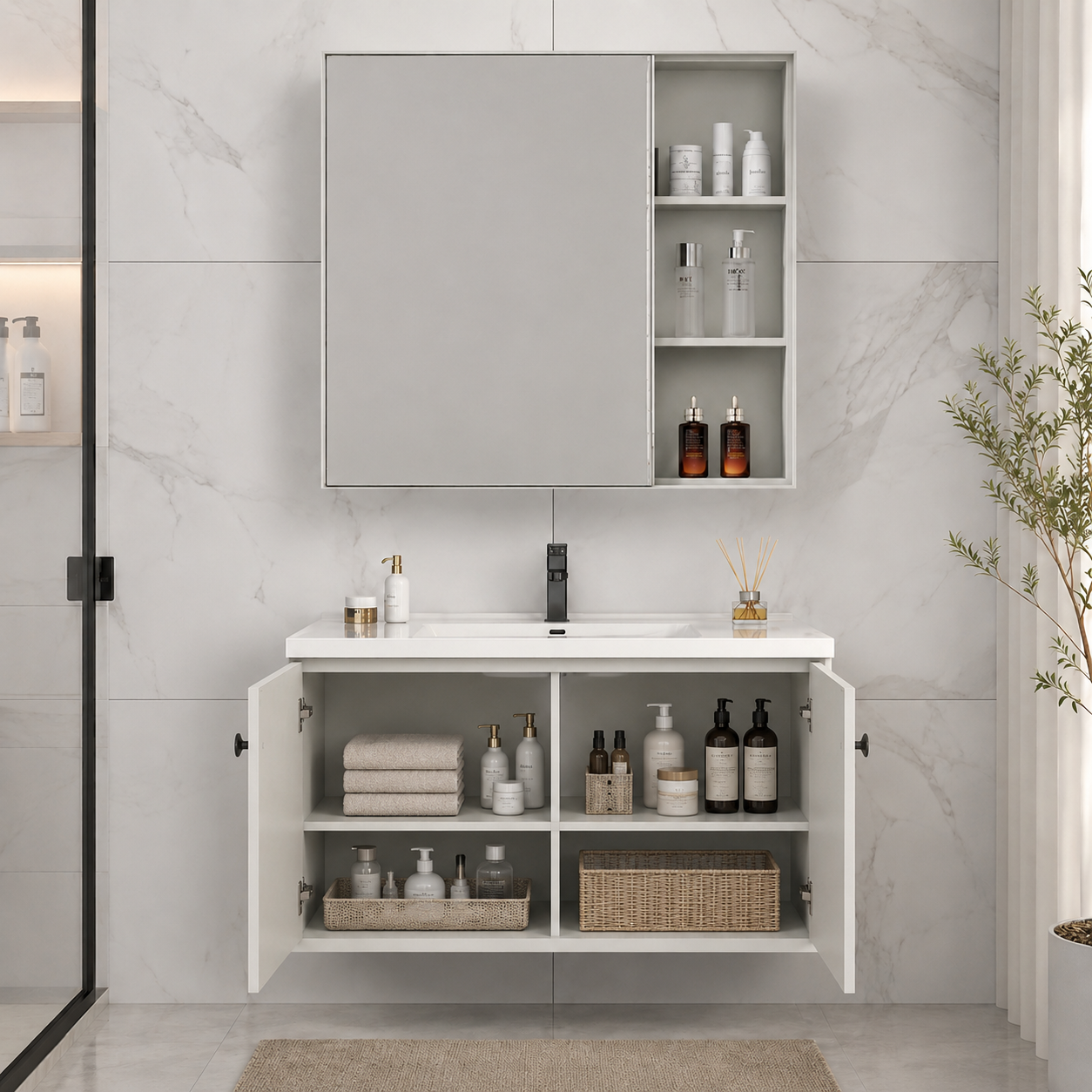 Xin Shengk XS1206 800mm Modern Wall-Mounted Bathroom Vanity with Mirror & Storage - Image 3