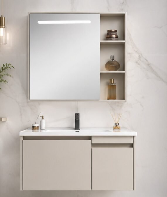 Xin Shengk XS8805 800mm Modern Wall-Mounted Bathroom Vanity with Illuminated Mirror & Storage