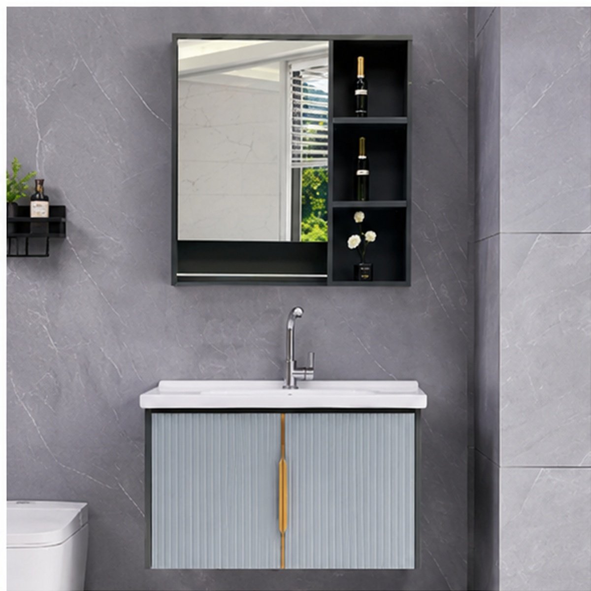 Xin Shengk XS-D11 800mm Modern Wall-Mounted Bathroom Vanity with Mirror & Open Storage