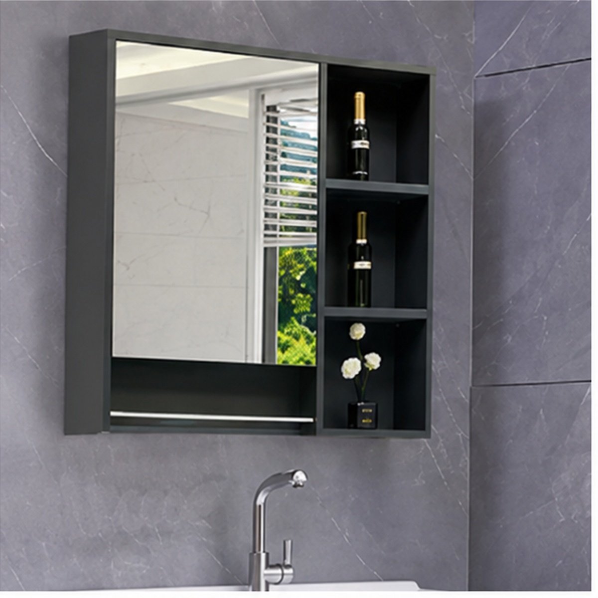 Xin Shengk XS-D11 800mm Modern Wall-Mounted Bathroom Vanity with Mirror & Open Storage - Image 4