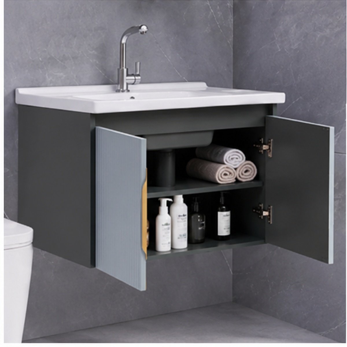 Xin Shengk XS-D11 800mm Modern Wall-Mounted Bathroom Vanity with Mirror & Open Storage - Image 3