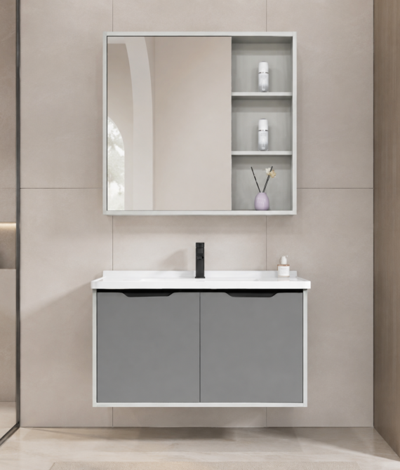 Xin Shengk XS203 800mm Modern Wall-Mounted Bathroom Vanity with Mirror & Open Storage