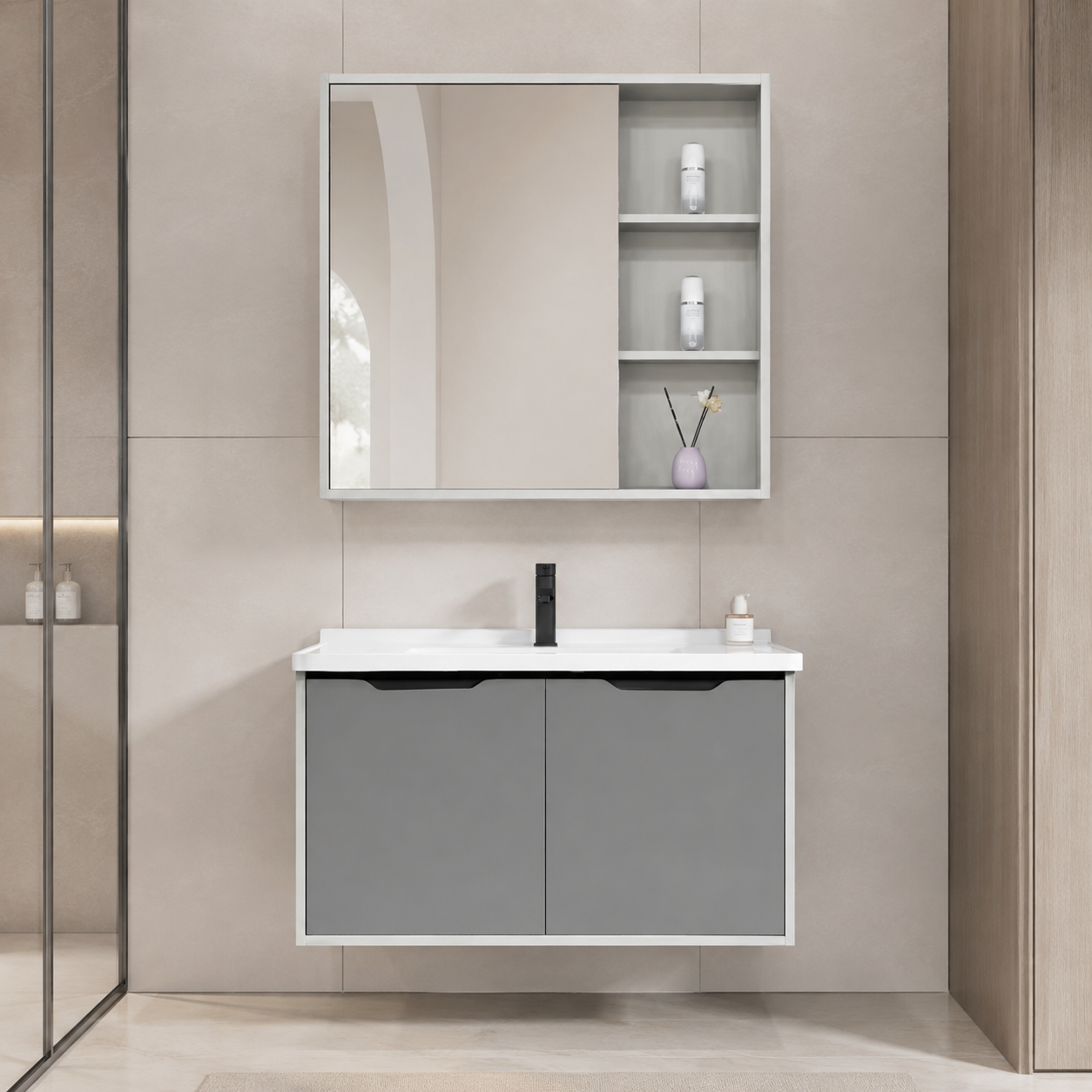 Xin Shengk XS203 800mm Modern Wall-Mounted Bathroom Vanity with Mirror & Open Storage