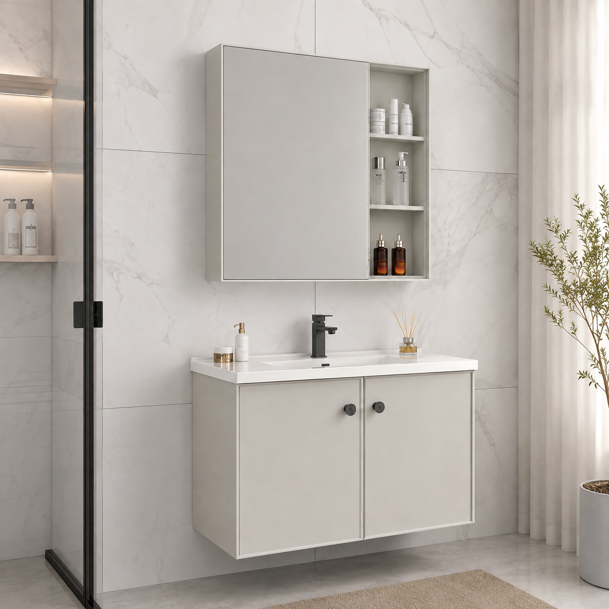 Xin Shengk XS1206 800mm Modern Wall-Mounted Bathroom Vanity with Mirror & Storage - Image 2