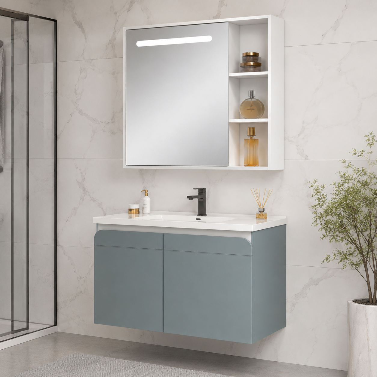 Xin Shengk XS6602 800mm Modern Wall-Mounted Bathroom Vanity with LED Mirror & Storage - Image 3